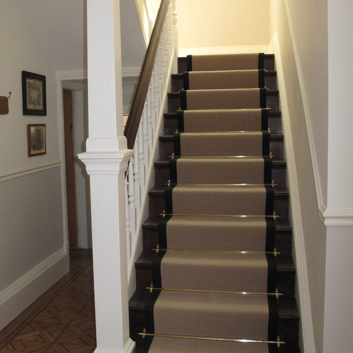 Town house staircase fitted with Hanover solid brass STAIR CARPET RODS