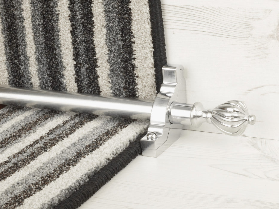 Cairo design stair rod on mono striped runner