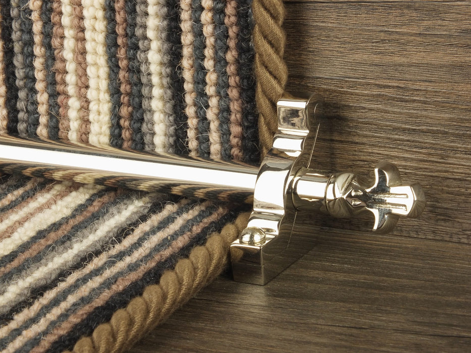 Bordeaux stair carpet rod, decorative end, bracket, fitted on runner, pollished nickel