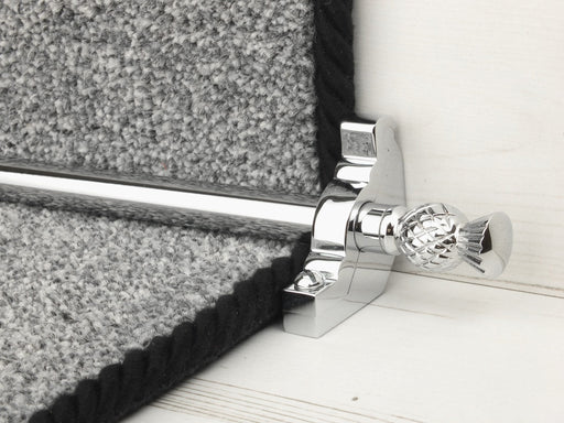 Arran stair carpet rod, thistle end, bracket, chrome